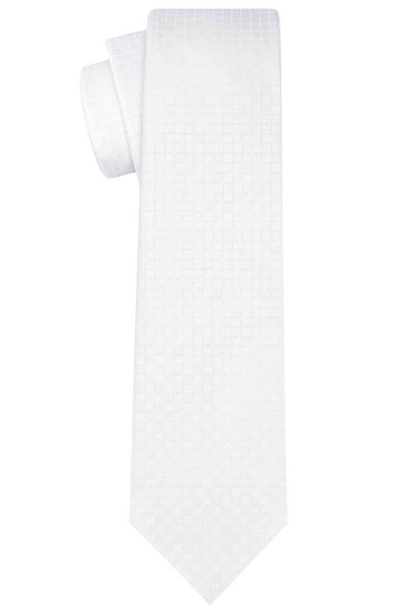 KissTies White Tie Mens Checkered Necktie Wedding Ties For Men - Image 3